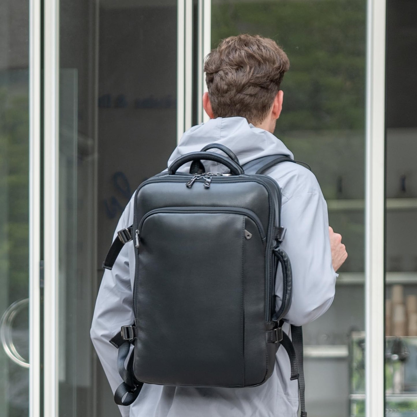 Mochila de cuero para hombre para portátil de 15.6 pulgadas, expandible de 36 L, mochila de viaje de negocios, mochila de transporte escolar, bolsa de fin de semana, Negro -, L, Mochilas Daypack