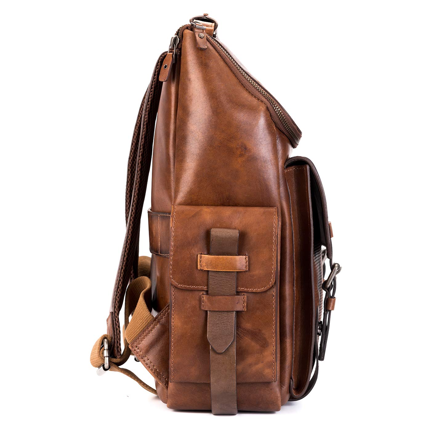 VELEZ Mochila de cuero para hombre, bolsa para laptop de 15.6 pulgadas, bolsa de libros de diseño, bolsas de hombro hechas a mano para computadora casual de negocios, 02 Bronceado, L, Mochila