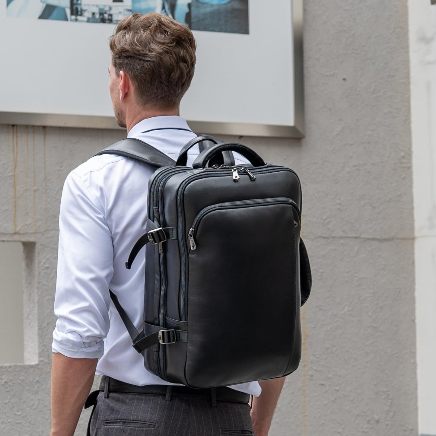 Mochila de cuero para hombre para portátil de 15.6 pulgadas, expandible de 36 L, mochila de viaje de negocios, mochila de transporte escolar, bolsa de fin de semana, Negro -, L, Mochilas Daypack