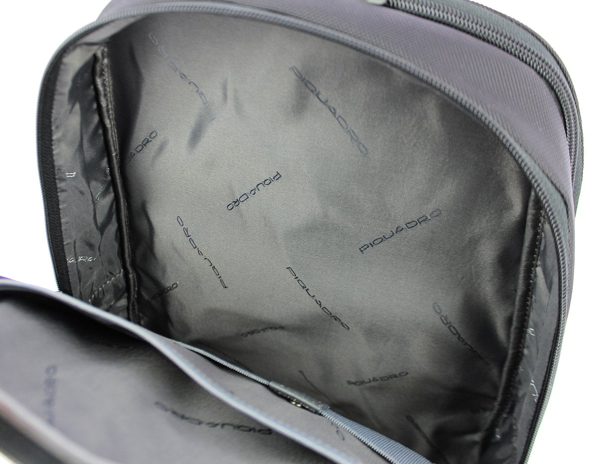 PIQUADRO Unisex Pc 14" Mochila, Negro, 14, Cuero y tela