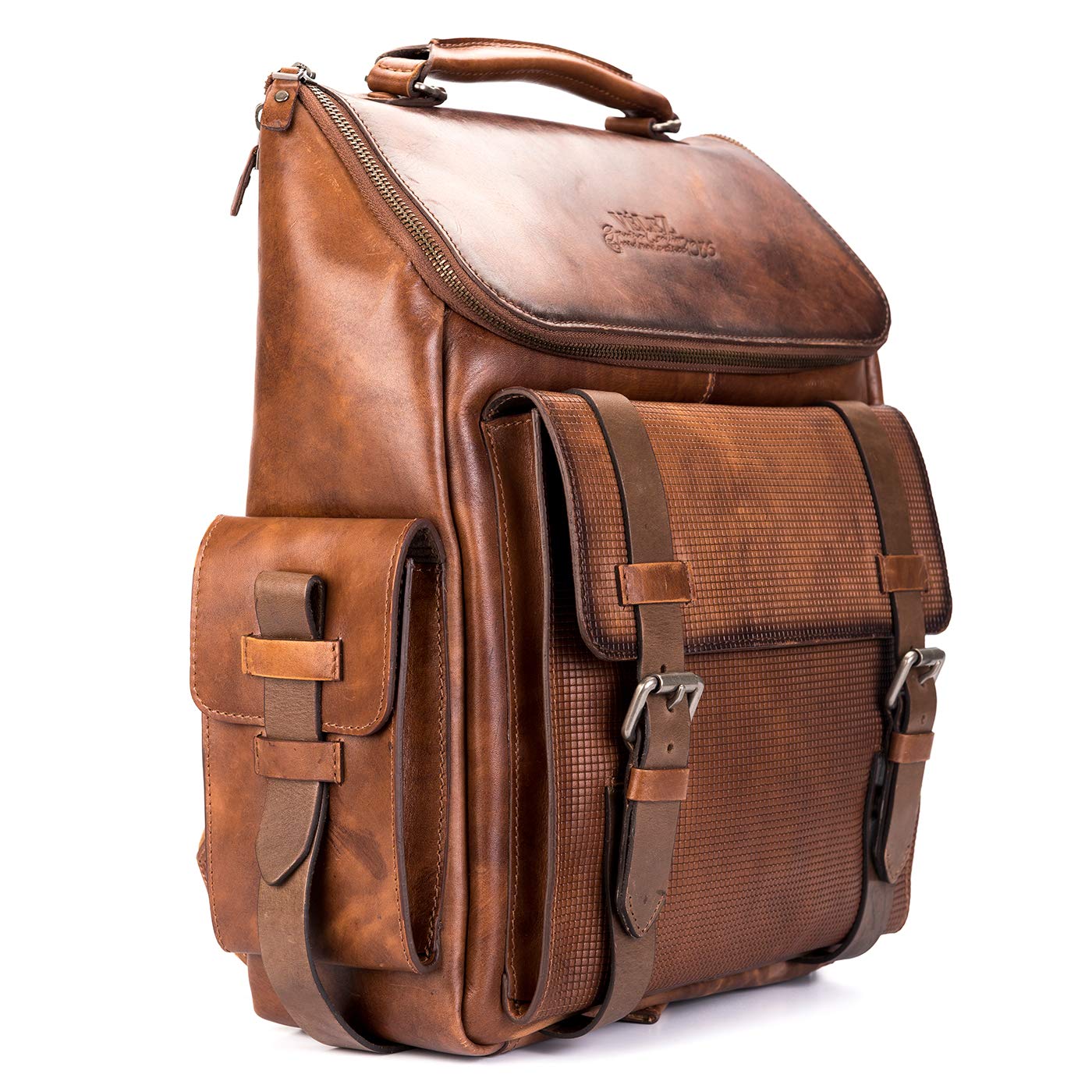 VELEZ Mochila de cuero para hombre, bolsa para laptop de 15.6 pulgadas, bolsa de libros de diseño, bolsas de hombro hechas a mano para computadora casual de negocios, 02 Bronceado, L, Mochila