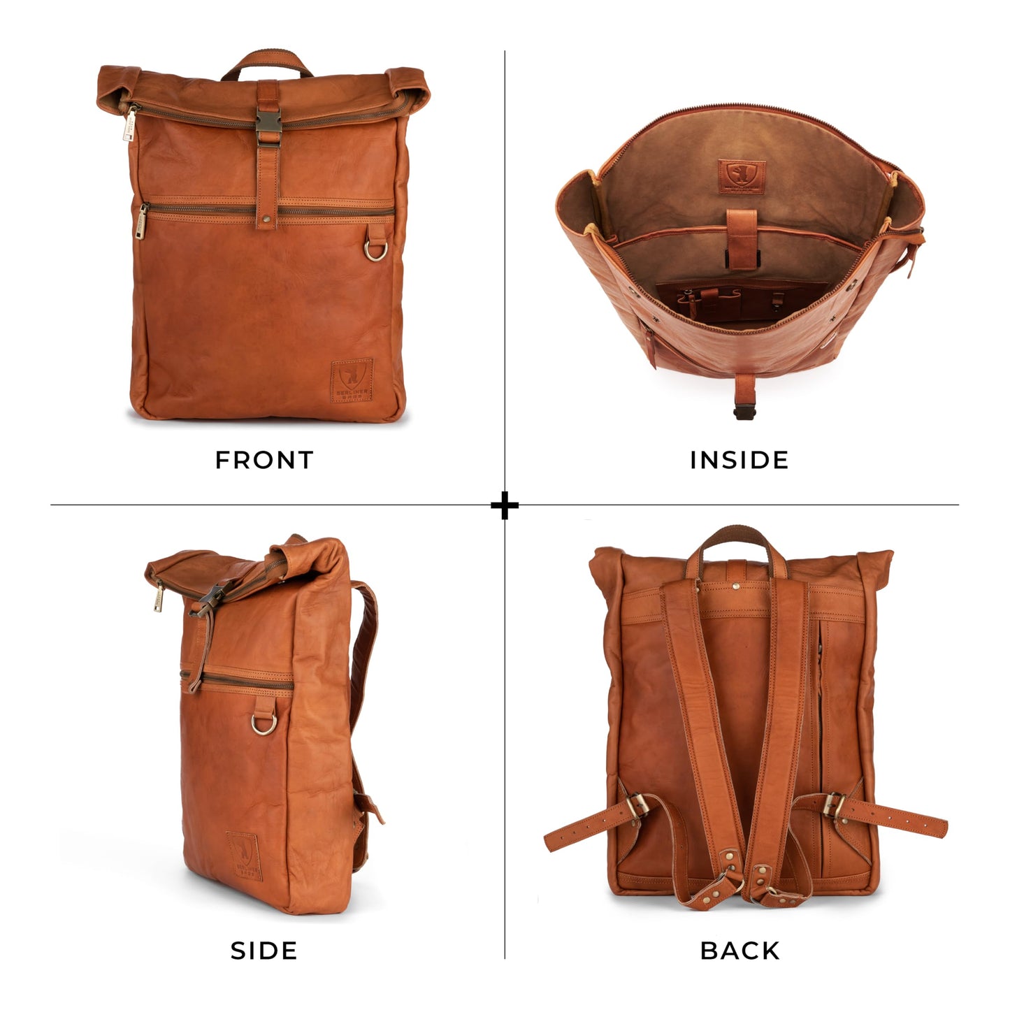Berliner Bags Mochila de cuero Utrecht Mochila para portátil para hombres y mujeres Marrón Vintage (Marrón XL)