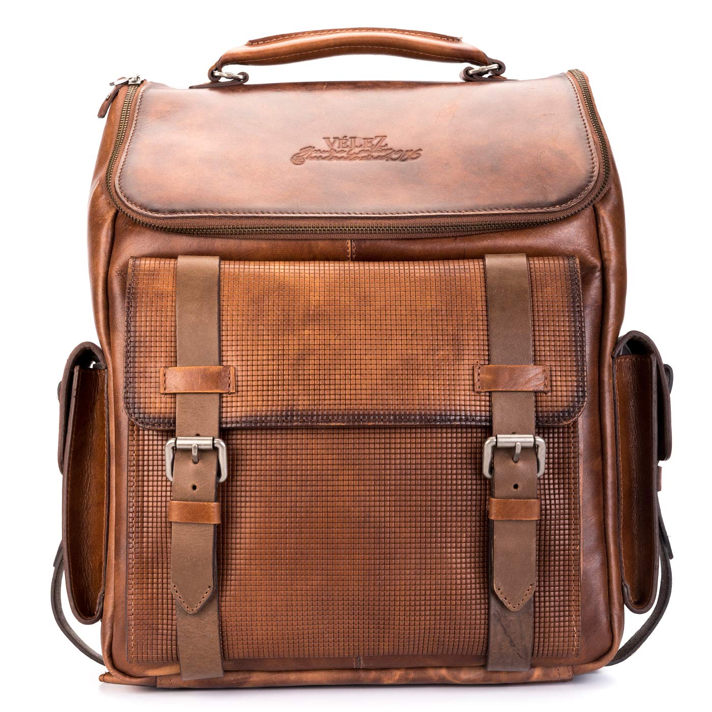 VELEZ Mochila de cuero para hombre, bolsa para laptop de 15.6 pulgadas, bolsa de libros de diseño, bolsas de hombro hechas a mano para computadora casual de negocios, 02 Bronceado, L, Mochila