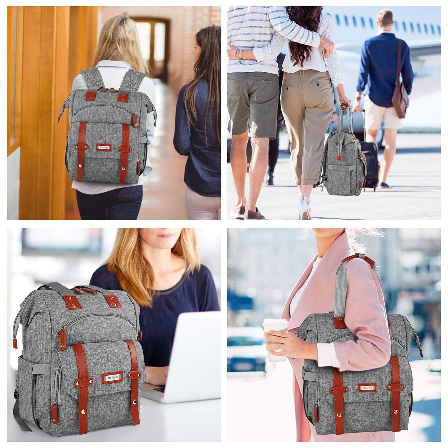Mochila para laptop para mujer, mochila de computadora de 15.6 pulgadas, bolsa de trabajo para doctor, profesor, bolsa de libros, parte superior ancha, resistente al agua, bolsa de hombro casual con
