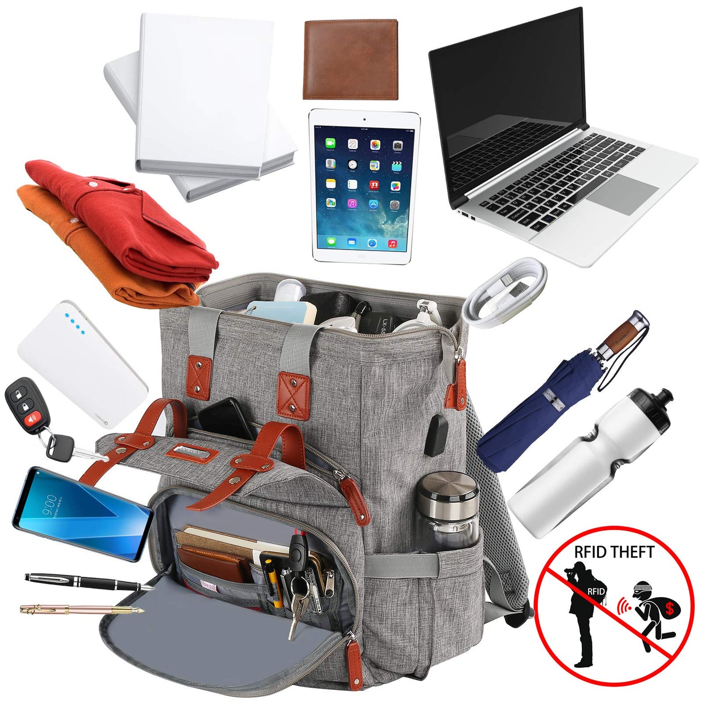 Mochila para laptop para mujer, mochila de computadora de 15.6 pulgadas, bolsa de trabajo para doctor, profesor, bolsa de libros, parte superior ancha, resistente al agua, bolsa de hombro casual con