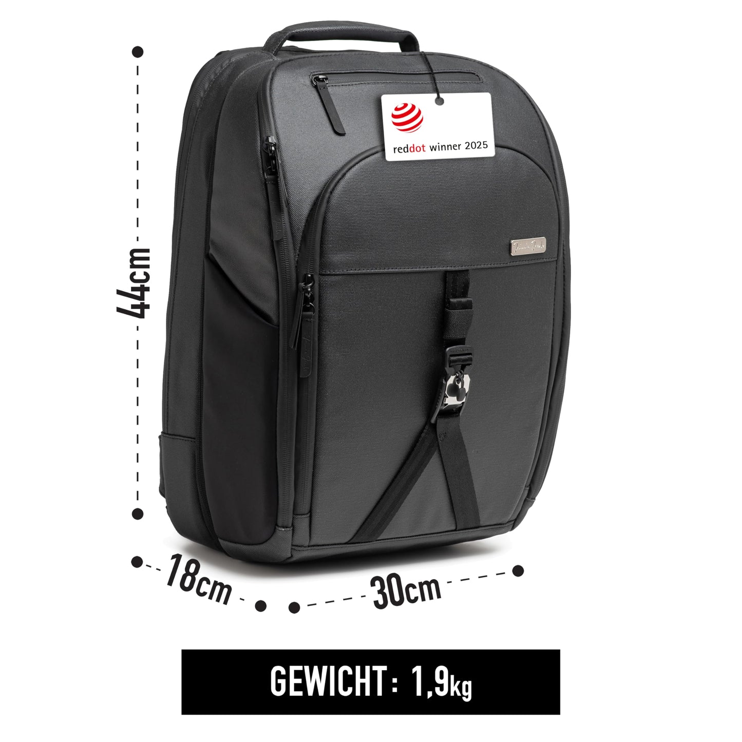 Jaimie Jacobs mochila inteligente con compartimento para portátil de hasta 16,1 pulgadas función maleta ampliable hasta 30 litros (Negro)