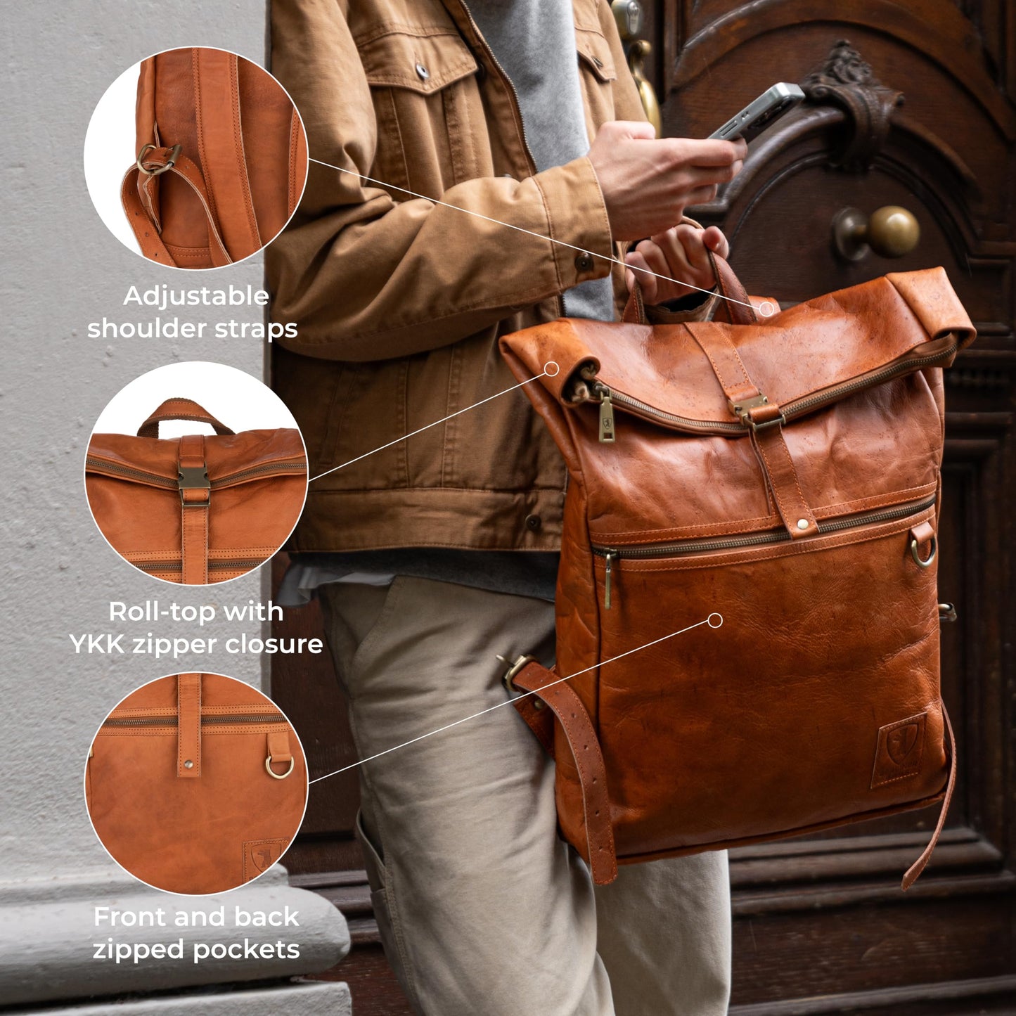 Berliner Bags Mochila de cuero Utrecht Mochila para portátil para hombres y mujeres Marrón Vintage (Marrón XL)