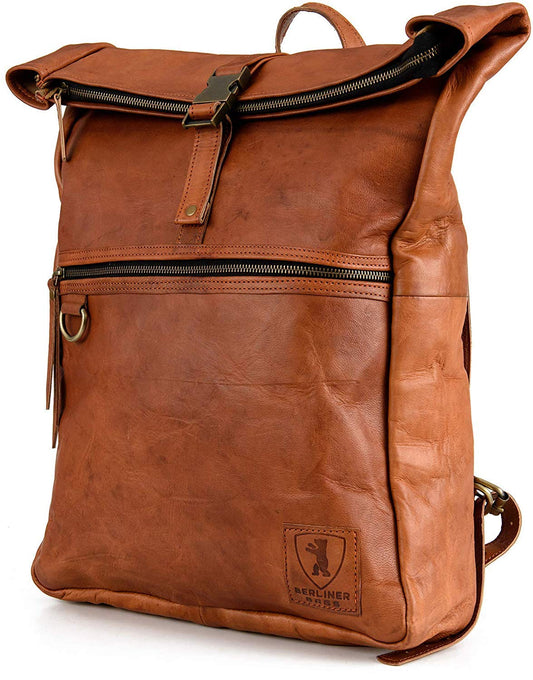 Berliner Bags Mochila de cuero Utrecht Mochila para portátil para hombres y mujeres Marrón Vintage (Marrón XL)