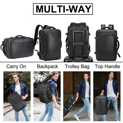 Mochila de cuero para hombre para portátil de 15.6 pulgadas, expandible de 36 L, mochila de viaje de negocios, mochila de transporte escolar, bolsa de fin de semana, Negro -, L, Mochilas Daypack
