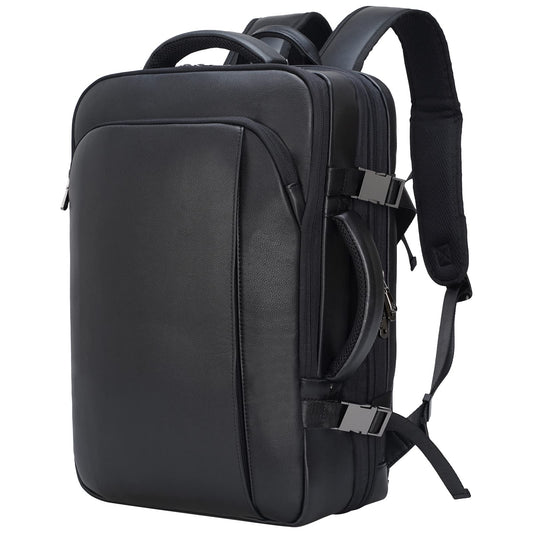 Mochila de cuero para hombre para portátil de 15.6 pulgadas, expandible de 36 L, mochila de viaje de negocios, mochila de transporte escolar, bolsa de fin de semana, Negro -, L, Mochilas Daypack