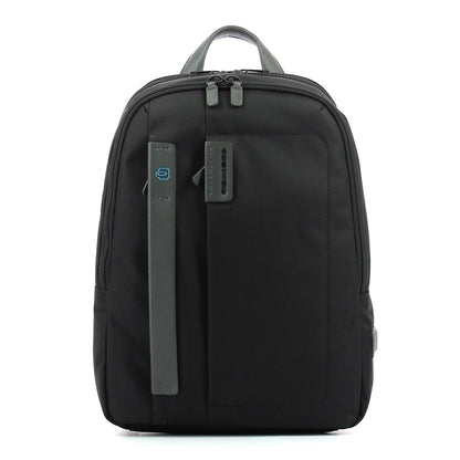 PIQUADRO Unisex Pc 14" Mochila, Negro, 14, Cuero y tela