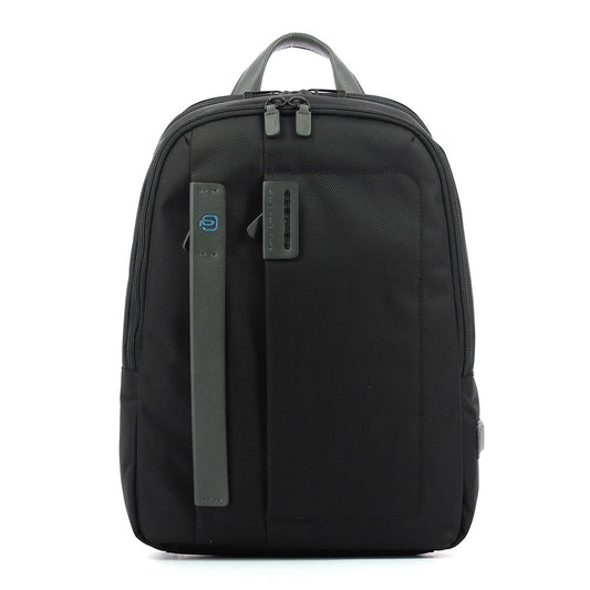 PIQUADRO Unisex Pc 14" Mochila, Negro, 14, Cuero y tela
