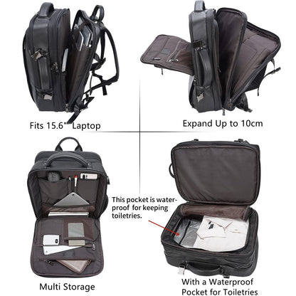Mochila de cuero para hombre para portátil de 15.6 pulgadas, expandible de 36 L, mochila de viaje de negocios, mochila de transporte escolar, bolsa de fin de semana, Negro -, L, Mochilas Daypack