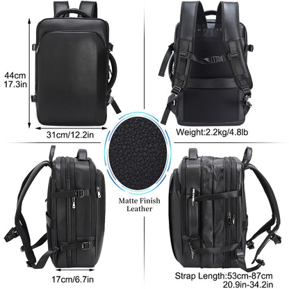 Mochila de cuero para hombre para portátil de 15.6 pulgadas, expandible de 36 L, mochila de viaje de negocios, mochila de transporte escolar, bolsa de fin de semana, Negro -, L, Mochilas Daypack