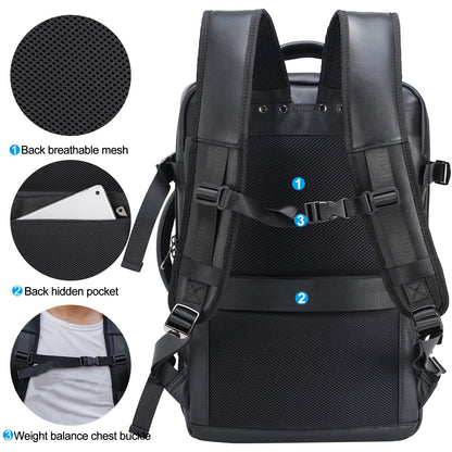 Mochila de cuero para hombre para portátil de 15.6 pulgadas, expandible de 36 L, mochila de viaje de negocios, mochila de transporte escolar, bolsa de fin de semana, Negro -, L, Mochilas Daypack