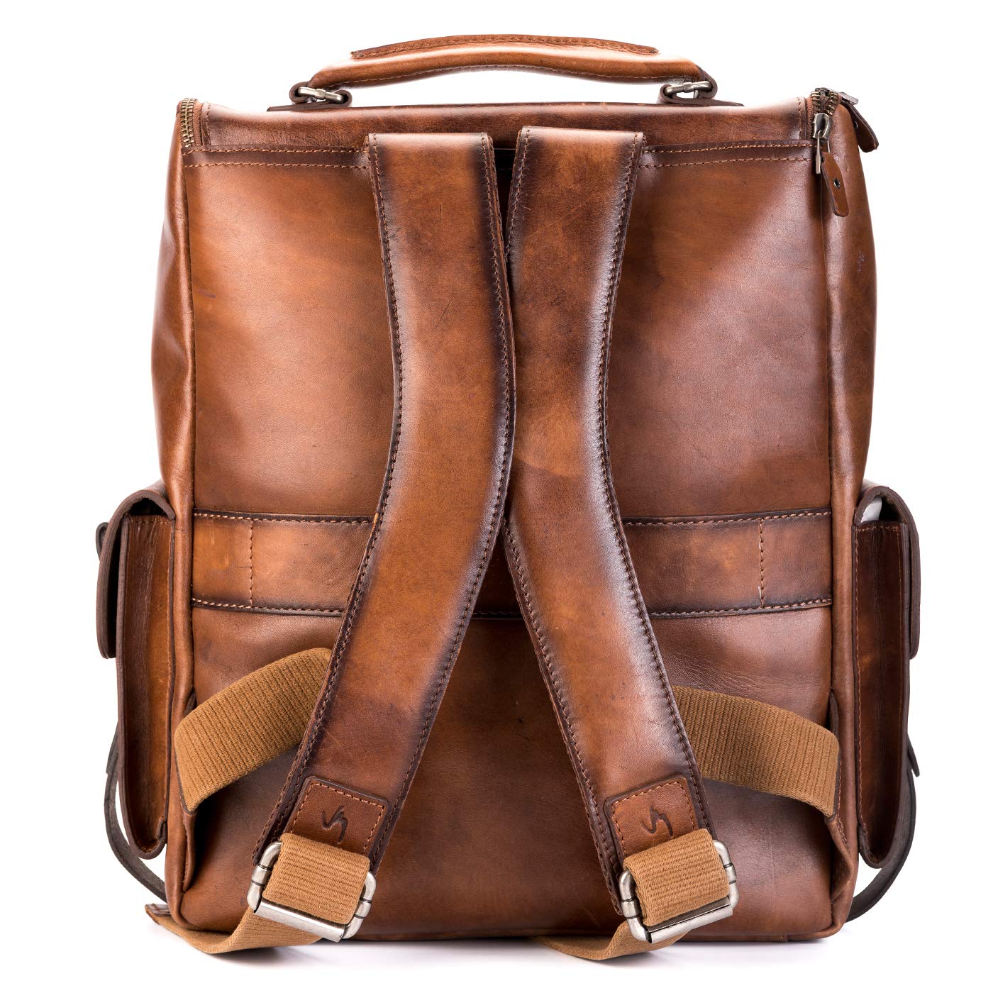 VELEZ Mochila de cuero para hombre, bolsa para laptop de 15.6 pulgadas, bolsa de libros de diseño, bolsas de hombro hechas a mano para computadora casual de negocios, 02 Bronceado, L, Mochila