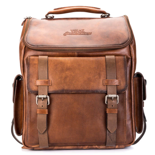 VELEZ Mochila de cuero para hombre, bolsa para laptop de 15.6 pulgadas, bolsa de libros de diseño, bolsas de hombro hechas a mano para computadora casual de negocios, 02 Bronceado, L, Mochila