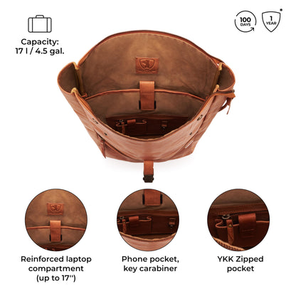 Berliner Bags Mochila de cuero Utrecht Mochila para portátil para hombres y mujeres Marrón Vintage (Marrón XL)