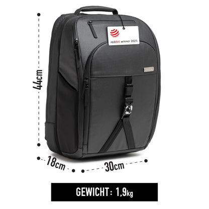 Jaimie Jacobs mochila inteligente con compartimento para portátil de hasta 16,1 pulgadas función maleta ampliable hasta 30 litros (Negro)