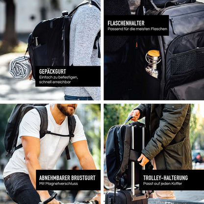 Jaimie Jacobs mochila inteligente con compartimento para portátil de hasta 16,1 pulgadas función maleta ampliable hasta 30 litros (Negro)